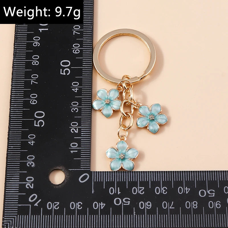 Cute Enamel Keychain Colorful Sakura Flower Key Ring Sweet Key Chains for Women Girls Handbag Accessories DIY Jewelry Gifts