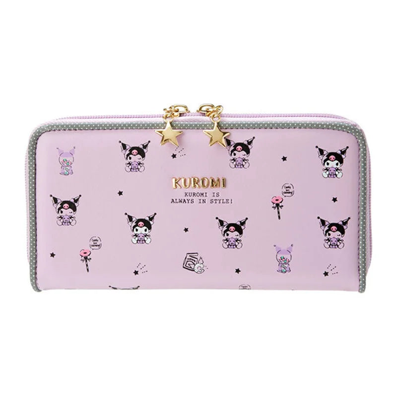 Sanrio Cinnamoroll Kuromi My Melody Hello Kitty Kawaii PU Leather Wallet Card Holders Casual Coin Purse Money Bag