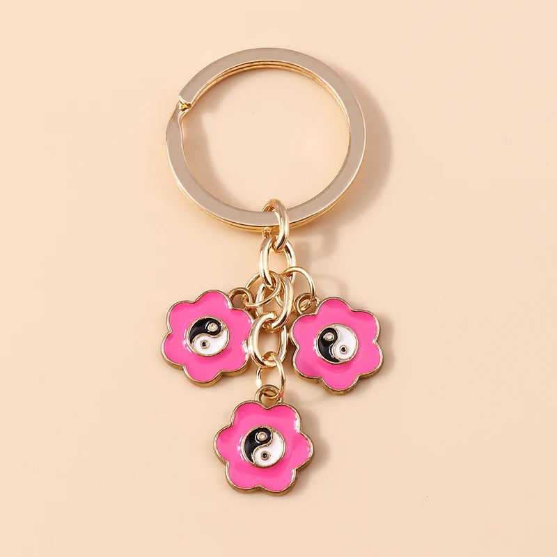Cute Enamel Keychain Colorful Sakura Flower Key Ring Sweet Key Chains for Women Girls Handbag Accessories DIY Jewelry Gifts