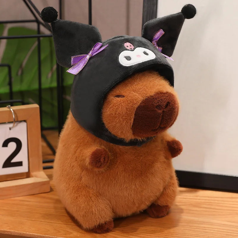Capibara Plushies Doll Disney Stitch Pikachu Kuromi Lucifer Cat Hat Capybara Plush Toy Cartoon Stuffed Animal Doll Xmas Gifts