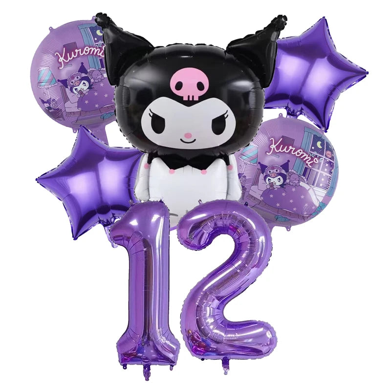 Kuromi Theme Birthday Party Decoration Kid Shower Sanrio Girl Tableware Supplies Tablecloth Number Balloon Cake Topper Gift