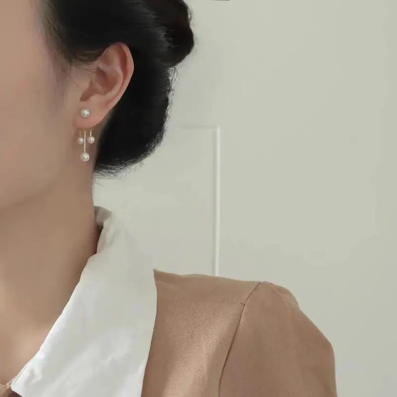 925 Silver Needle Korean Fashion Tassel Pearl Earrings For Women Jewelry 2025 Trending New Vintage Women's Pearl Drop Earrings