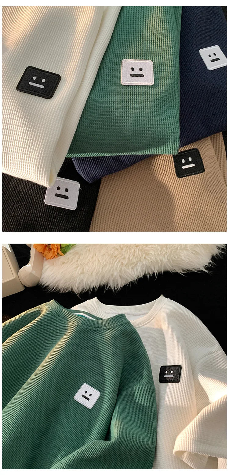 メンズ サマー アメリカン レトロ ワッフル 半袖 Tシャツ 厚手 無地 大きいサイズ 通気性 ゆったり カジュアル 半袖