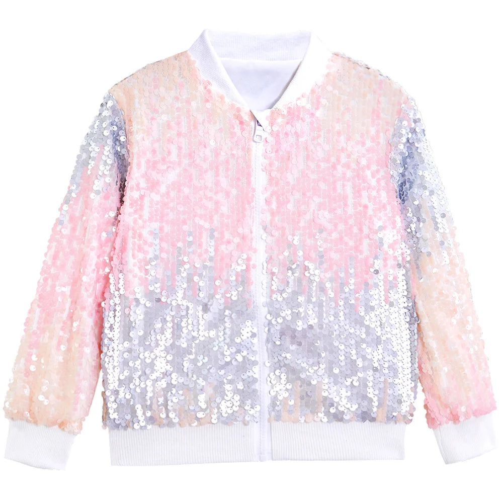 Luxury Sequin Zip Up Rainbow Gradient Coat Shiny Beaded Bomber Jacket Club Dance Streetwear Drop Shoulder Cardigan Tops Abrigos