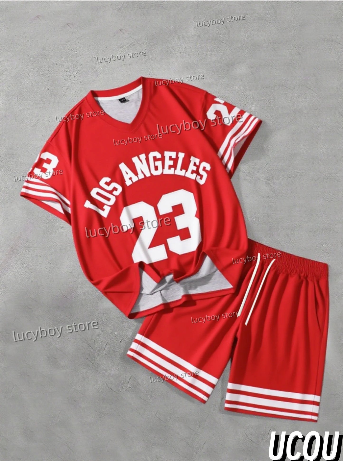 New In NUMBER Print Men's Casual Short Sleeve v-neck T-Shirt Shorts Set Adult Basketball Jogging 2 Piece Set men Clothing