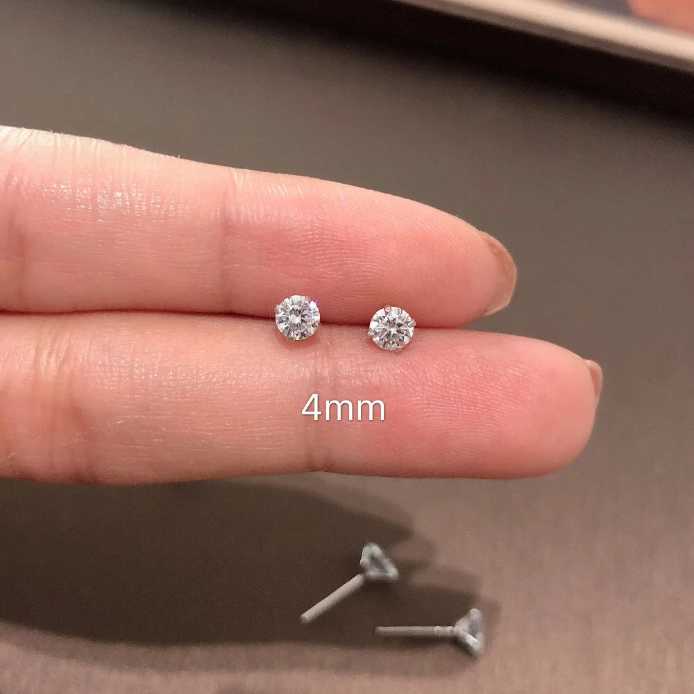 100%本物の925スターリングシルバージュエリー。女性用ファッション。キュートな小さなクリアクリスタルCZスタッドピアス。女の子やティーンズ、女性へのギフト。