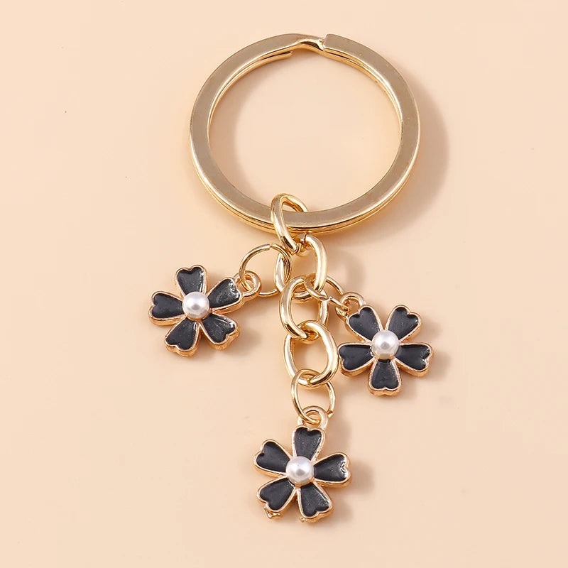 Cute Enamel Keychain Colorful Sakura Flower Key Ring Sweet Key Chains for Women Girls Handbag Accessories DIY Jewelry Gifts