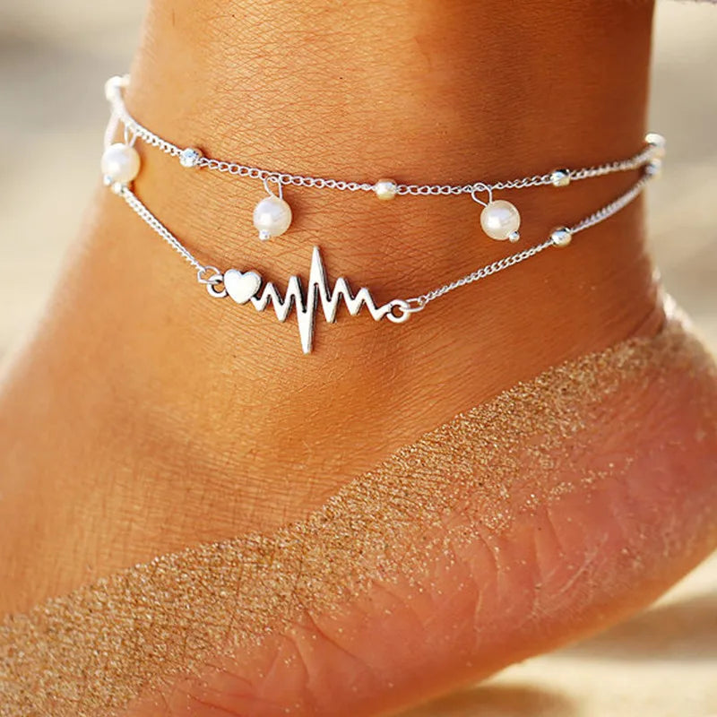 2/3pcs/set Beach Anklets for Women Pearl Beads Sunflower Pendants Foot Chains Bohemian Foot Accessories Summer Barefoot Chain