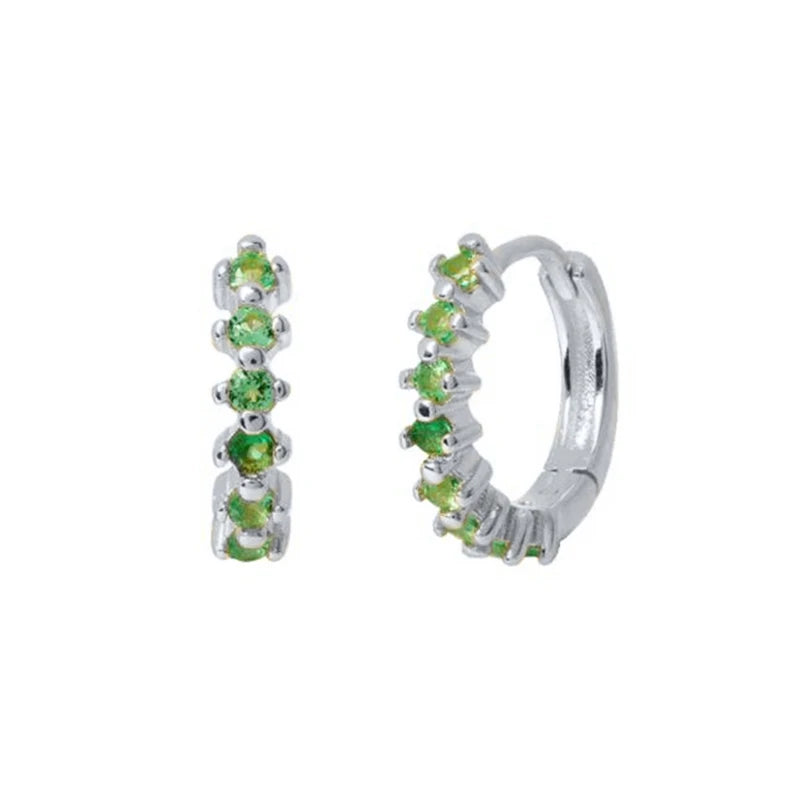 925 Sterling Silver Needle Simple and casual miniature colored zircon circle earrings Women's fashionable Small fresh Jewelry