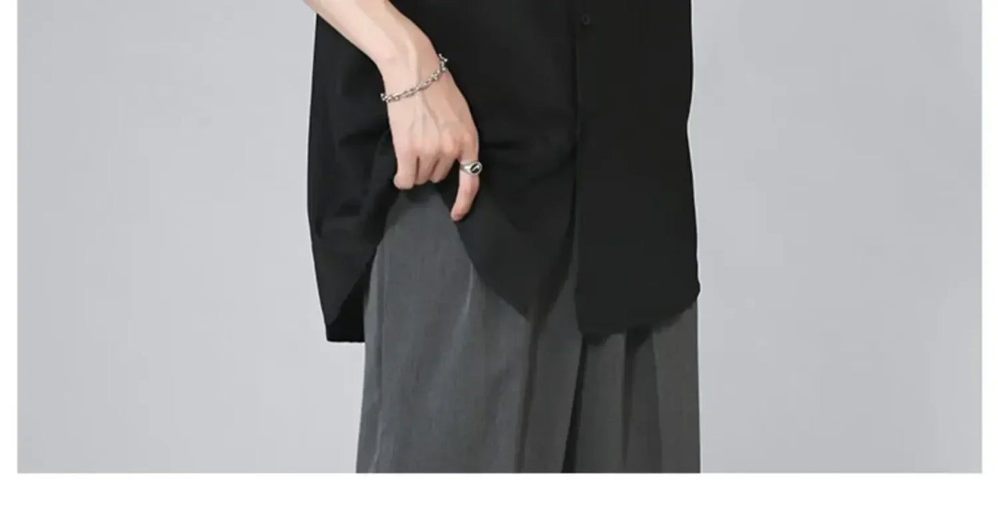 Men's Ice Silk Short Sleeve Shirt Casual Loose Fit Korean Style Trendy Black Shirt For Summer Thin Sleeve Casual