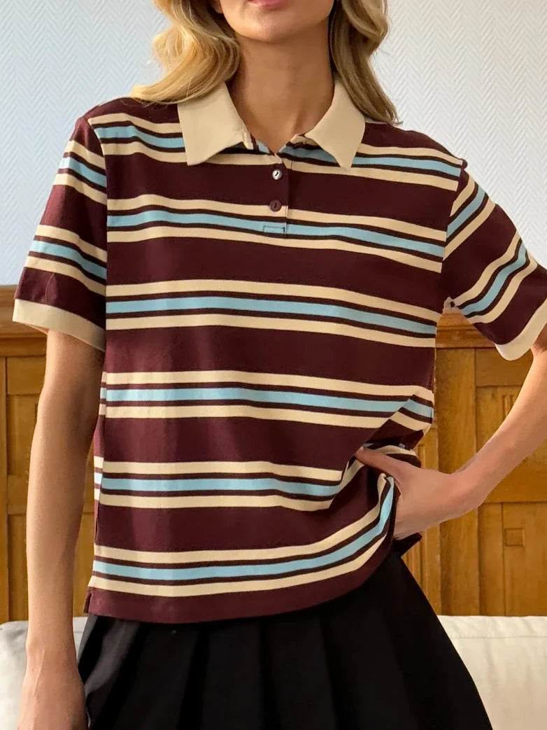Hirsionsan Polo Neck T Shirt Women Soft Chic Tees 95% Cotton Jumper Clothes Loose Casual Pullover 2025 Summer New Crop Tops