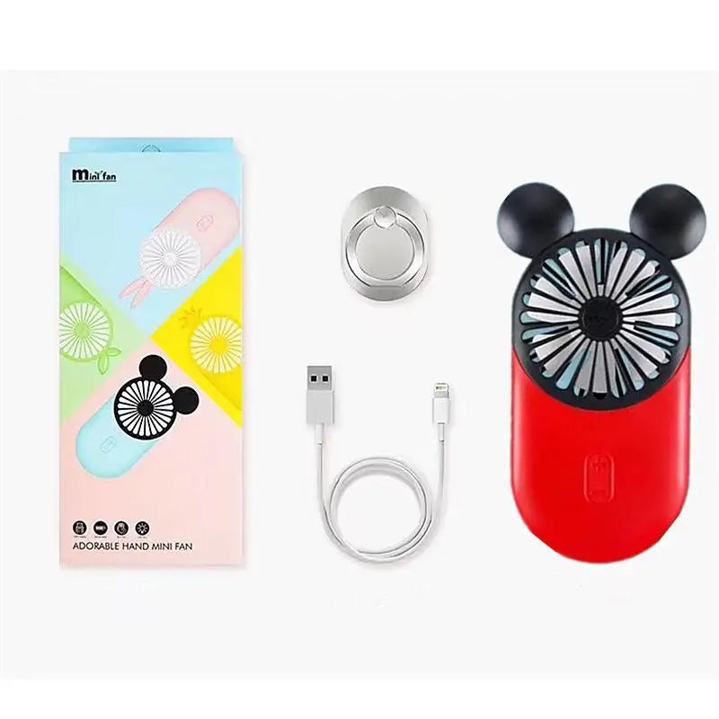 Kawaii Disney Mickey Mouse Handheld Fan Cartoon Usb Charging Small Fan Mini Portable Pocket Handheld Fan Led Light Birthday Gift