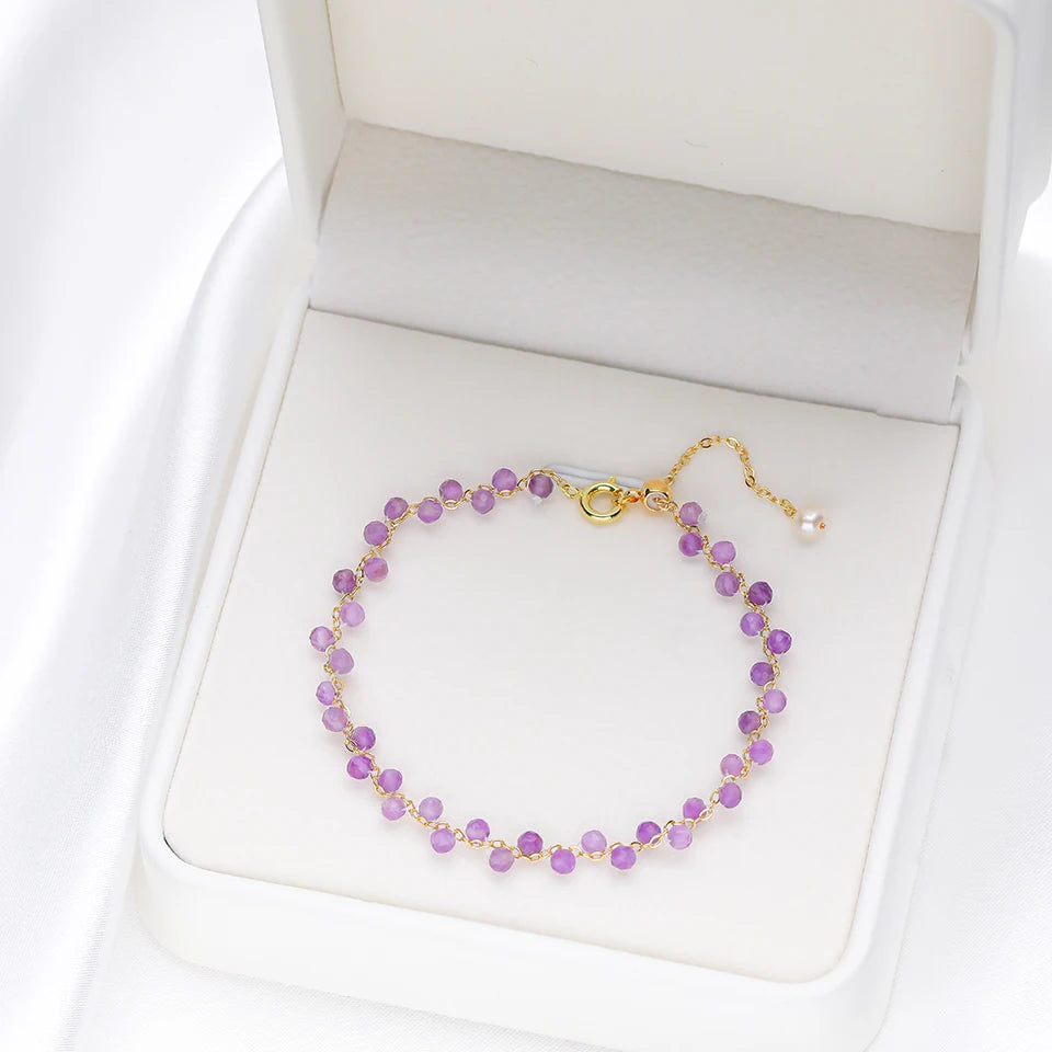 3MM Natural Stone Tourmaline Bracelet For Women on Hand Jewelry Party Wedding Luxury Gift AmethystSet Handmade New In