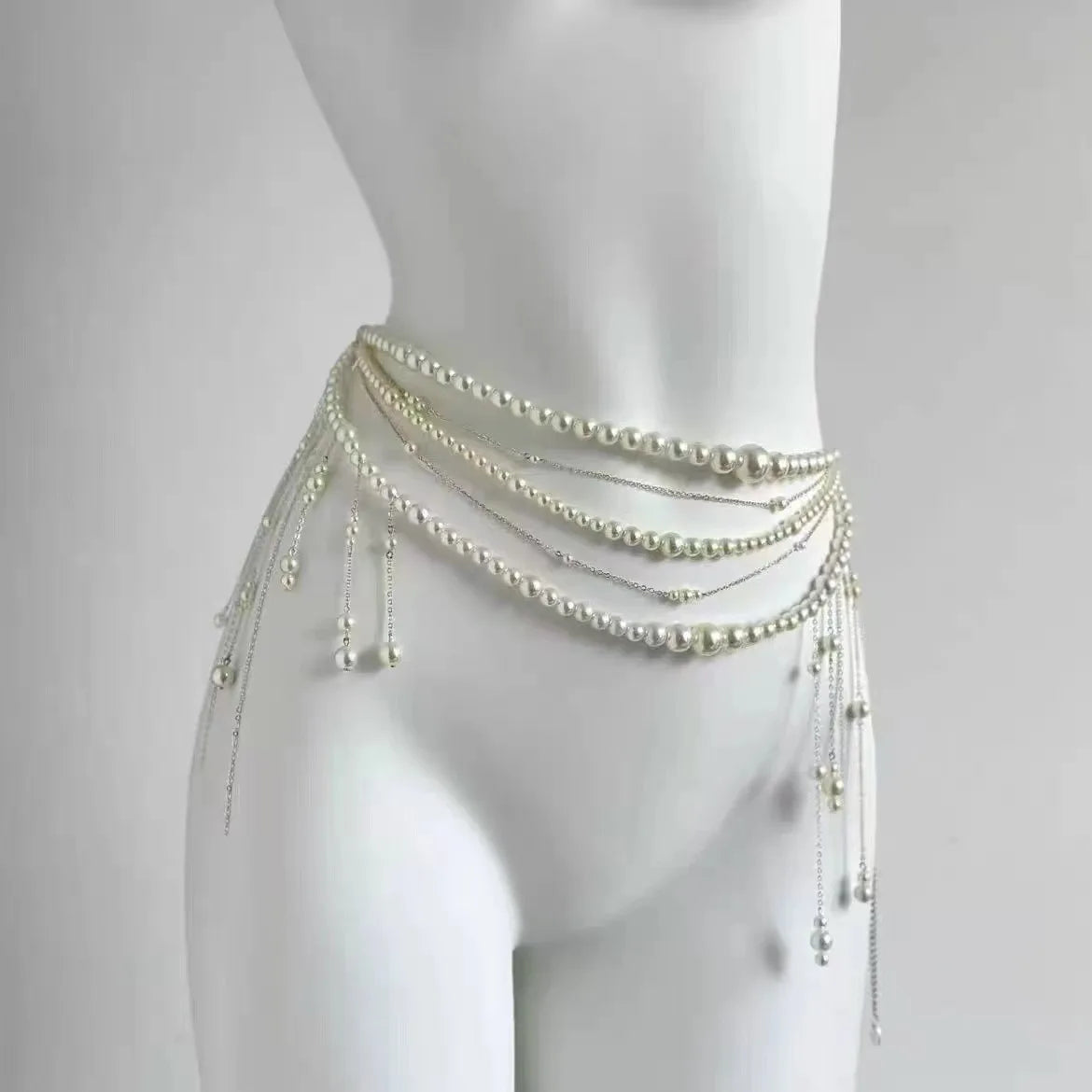 Y2K Designer belt Jewelry Multilayer Pearl waist chain for Women's Fashion Retro Character Playing Body Accessories Party Belts