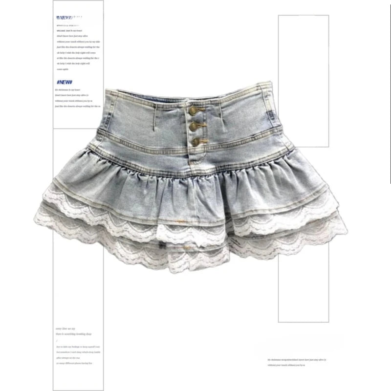 Black Gothic Mini Skirt Woman Y2K Korean Fashion High Street Aesthetic Elegant Retro A-line Mini Denim Skirt Outfits 2025