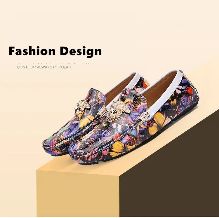 Luxury Loafers Men Fashion Printed Leather Shoes Designer Moccasin for Man Party Shoes Comfortable Flats Driving Shoes Male