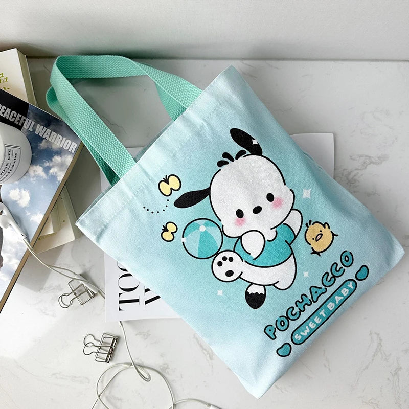 Kawaii Sanrio Hello Kitty Canvas Bag Pochacco Kuromi Cinnamoroll Handbag Large Capacity Shopping Bags Storage Bag