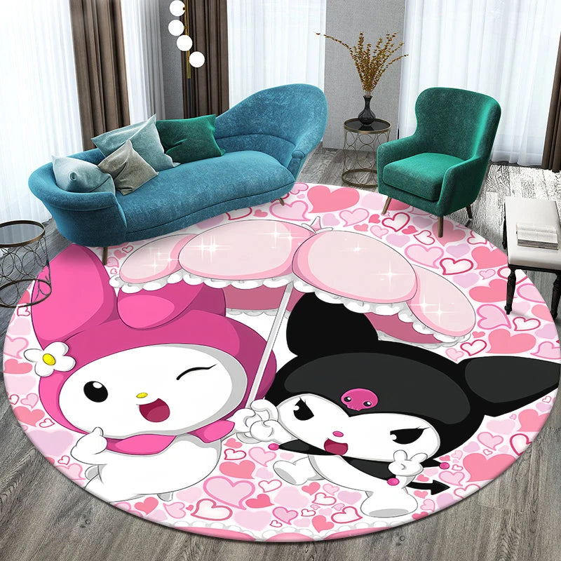 Sanrio Kuromi Printed Pattern Circular Carpet,Bedroom Decorative Rug,Use Non-slip Floor in Living Room,Bathroom,Kitchen,Door Mat