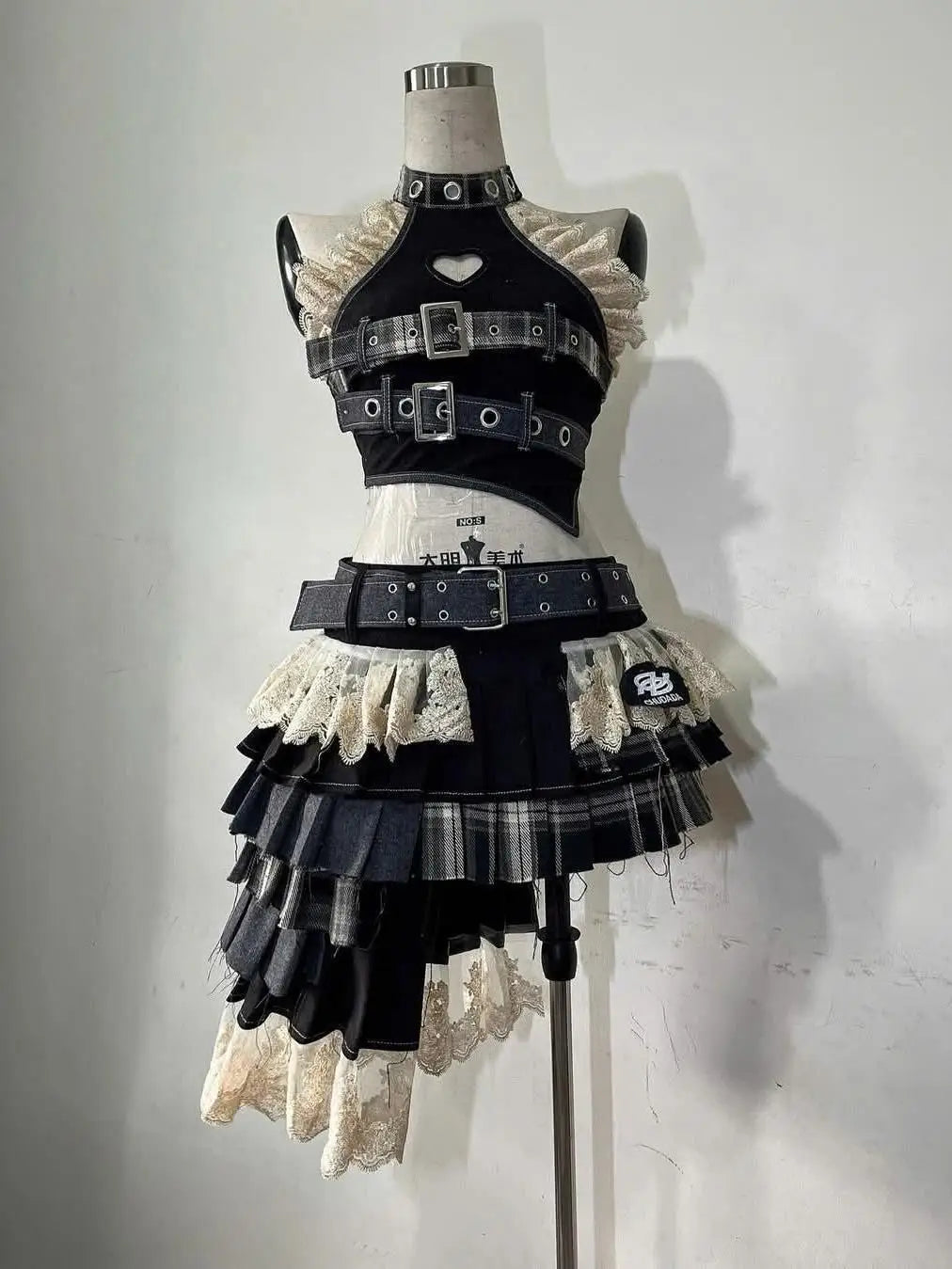 Punk Style Vintage Elegant Y2K Woman 2 Piece Sets Gothic Sleveless Crop Tops +High Waist Ruffle Skirt Female Party Chic Outfits