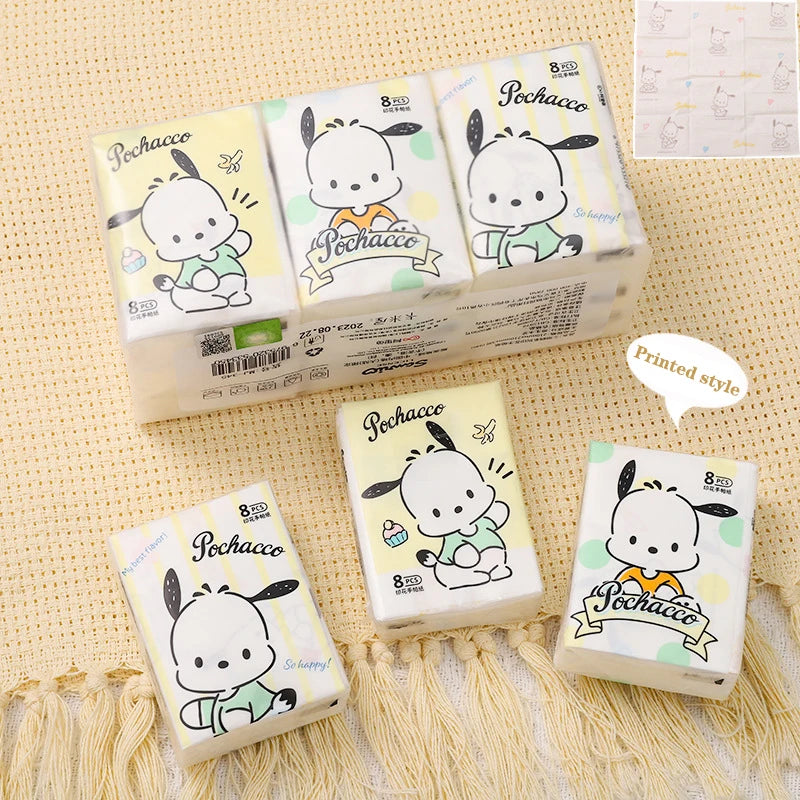9pcs Sanrio Tissue Kawaii Hello Kitty Cartoon Printed Handkerchief Cute Girl Portable Toilet Paper Girly Birthday Gift