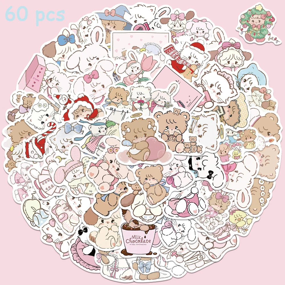 MIKKO ステッカー 60枚セット かわいい漫画アニメステッカー 子供用 ノートパソコン スケートボード ギター 荷物 電話 スクラップブック 日記用ステッカー
