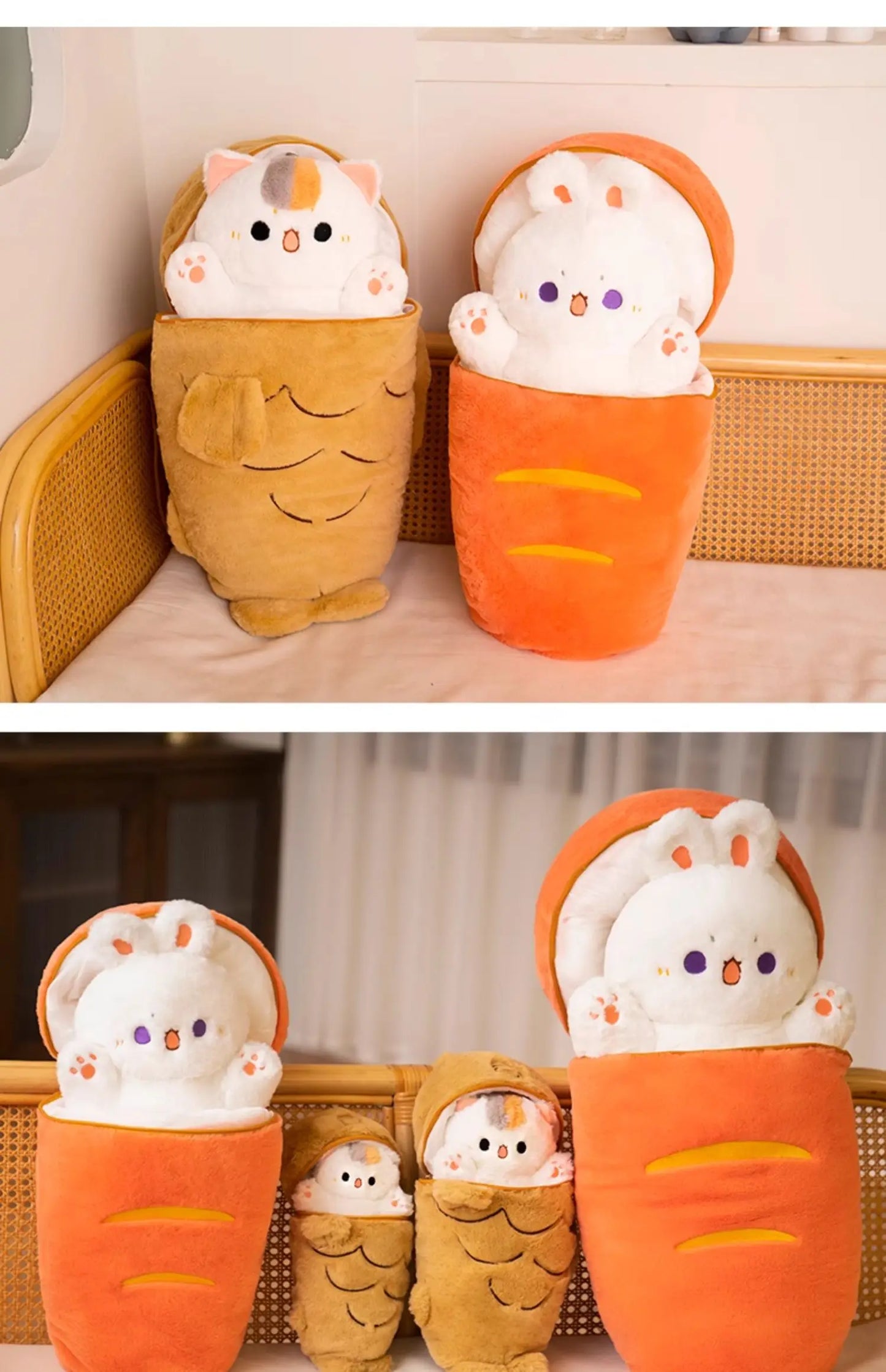 1pc 40/60/80cm Japan Taiyaki Cat Plush Toy Anime Figure Cat Hiding in Cushion Bag Ferry Bunny Carrot Animal Plushie Throw Pillow