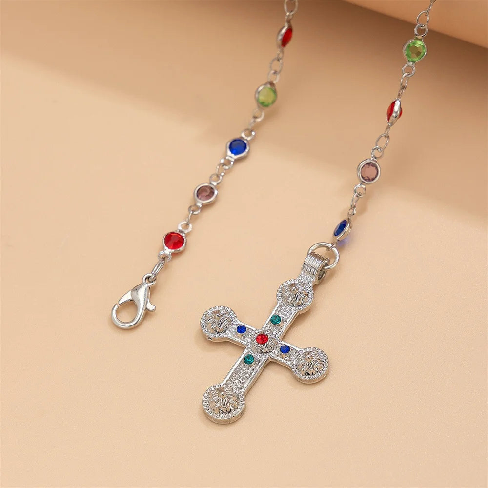 Unique Cross Pendant Necklace for Women Simple Crystal Necklace Sweater Chain Long Y-shaped Necklace Y2K Party Jewelry 2024