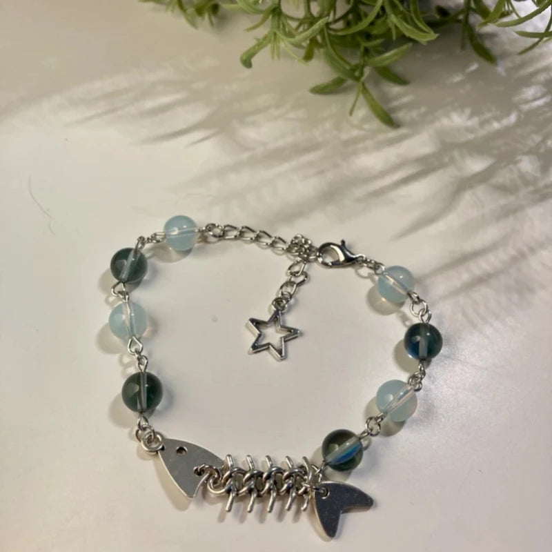 Fishbone Beads Bracelet | Fish Jewelry Gifts | Star & Bead | Cute Minimalist Earrings | Unique Sealife Bracelet | Kawaii Animal