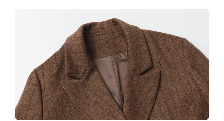 CHIC VEN Women Woolen Blazer Loose Vintage V Neck Female Jacket Suit Double Breasted Office Ladies Coat Spring Autumn 2025