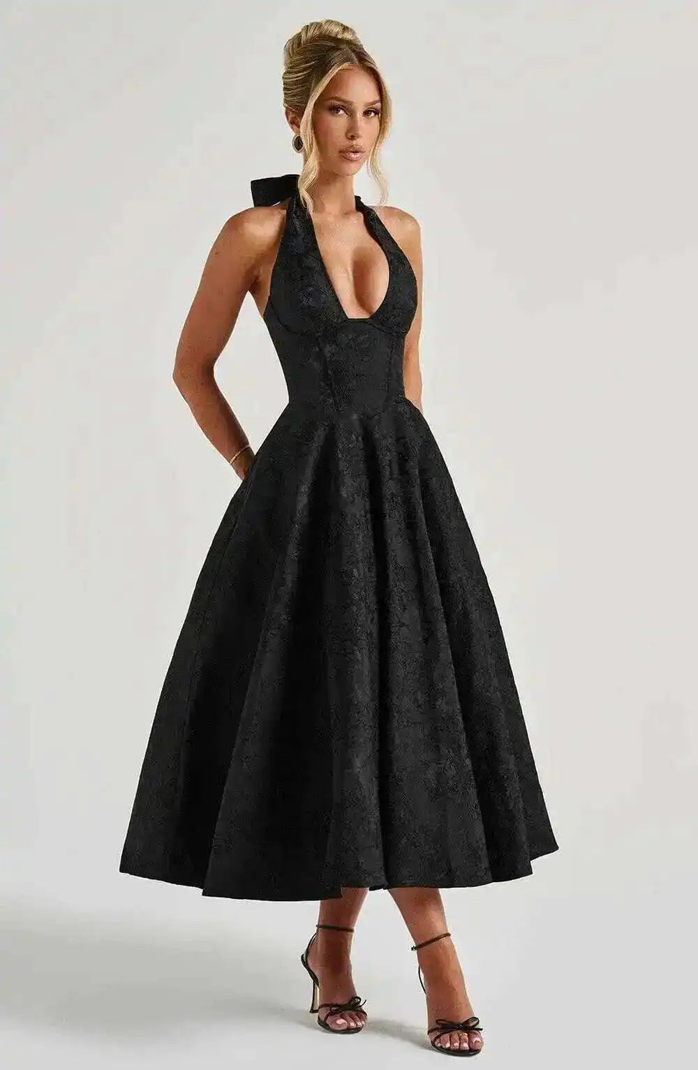 Giyu Club Evening Party Dresses Women 2025 Summer Sexy Bow Halter Long Dress Elegant Jacquard Lace Up Backless Birthday Robe