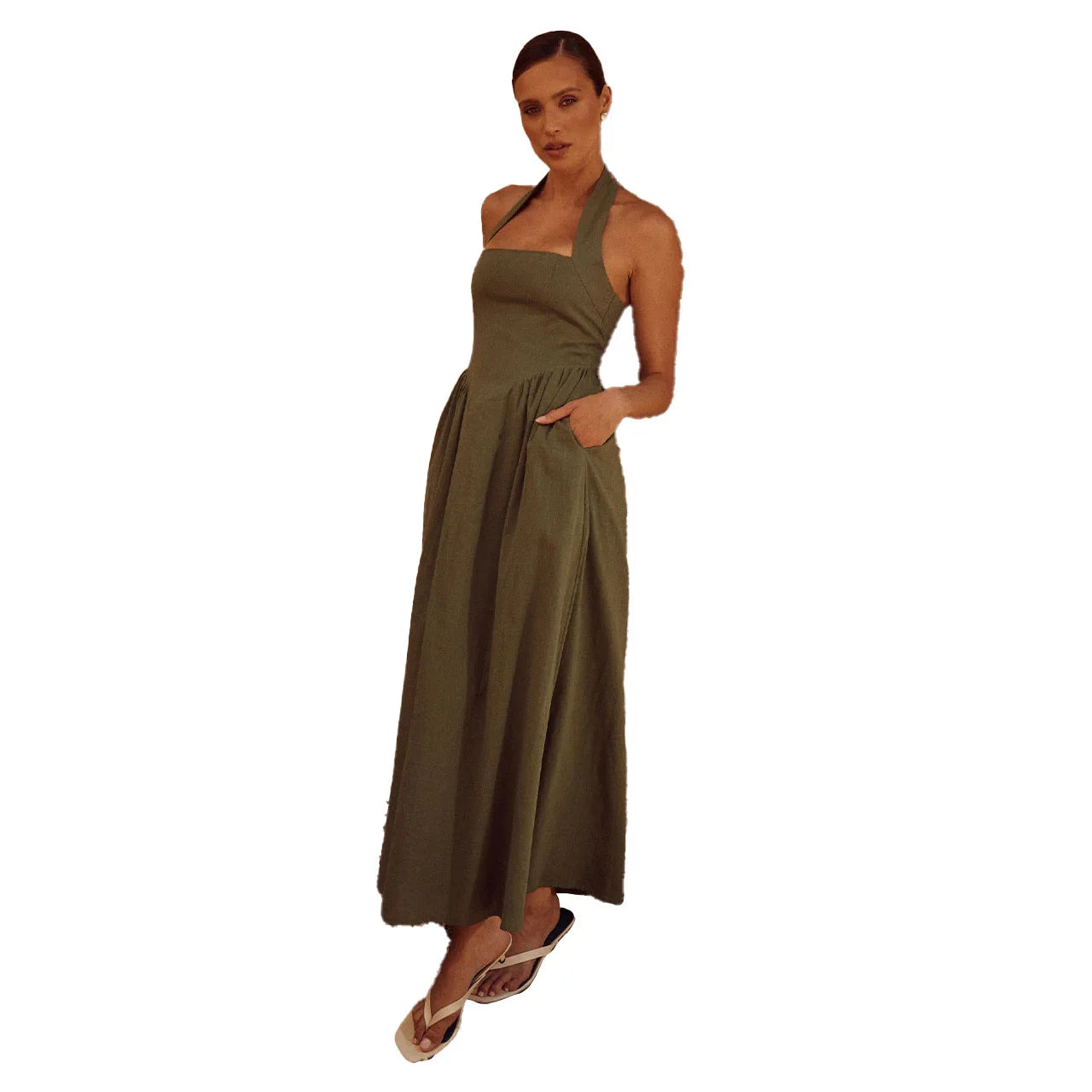 Fashion Halter Neck Long Dresses Women 2024 Summer New Sexy Backless Temperament Commuting Maxi Dress Female Streetwear Vestidos