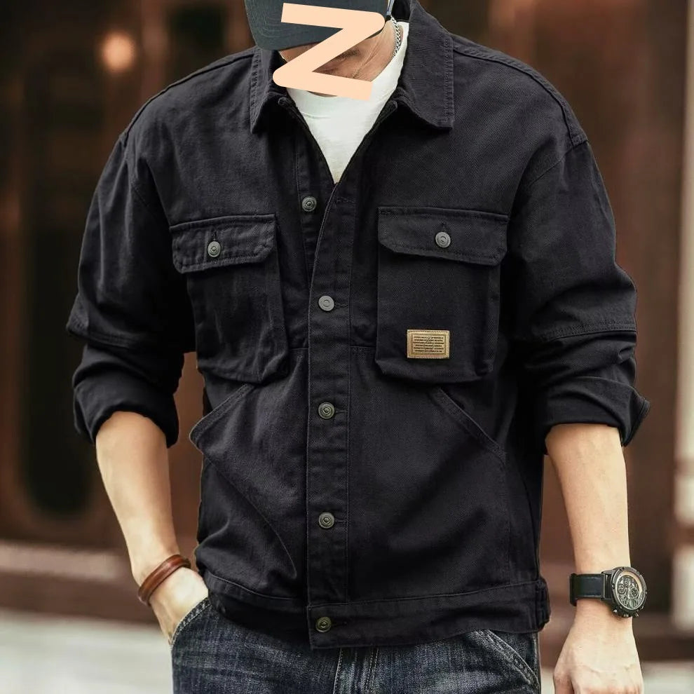American Retro Denim Jacket Men's Autumn and Winter Trendy Brand Heavyweight Washed Lapel Jacket Trendy and Cool French Workwear