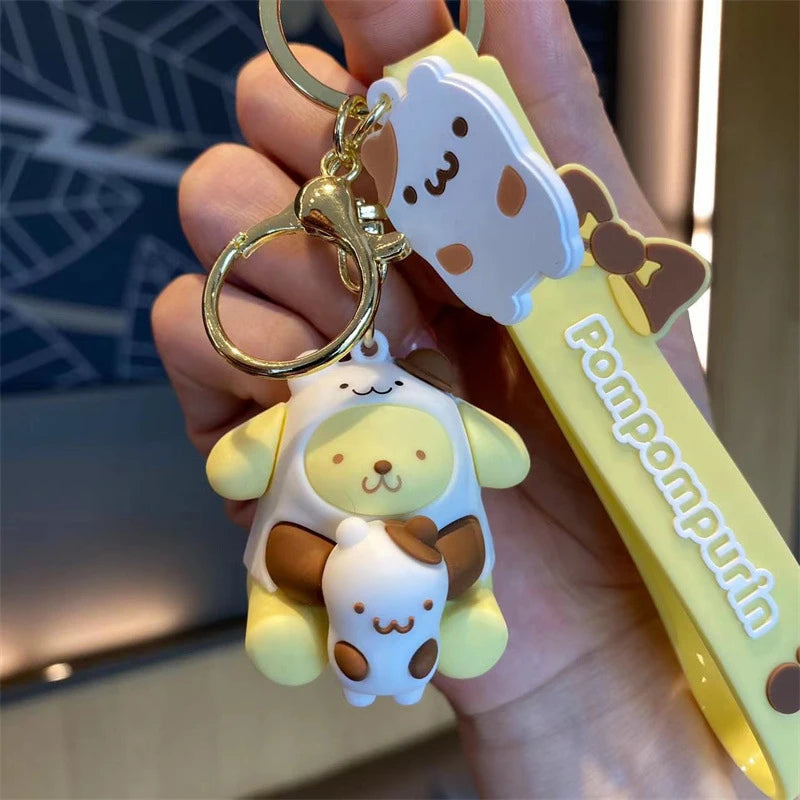 Sanrio Cute Girl Keychain Bag Pendant Pink Kuromi Melody Cinnamoroll Car Key Sanrio Accessories Set Ring Backpack Holiday Gifts