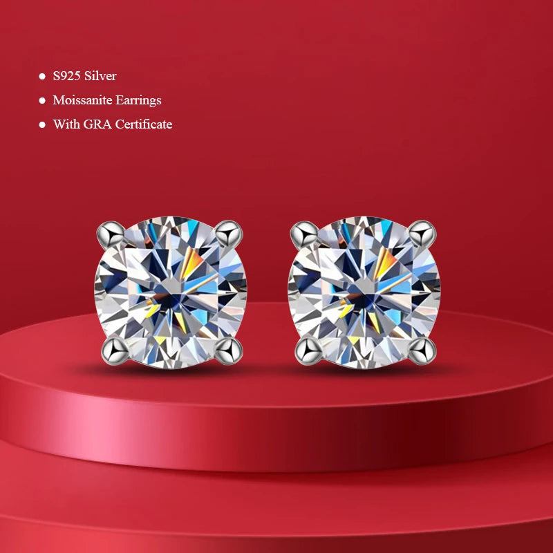 D Color Certified 0.1ct-2ct GRA Moissanite Stud Earrings Lab Created Diamond 925 Sterling Silver Gold Plated Wedding Jewelry