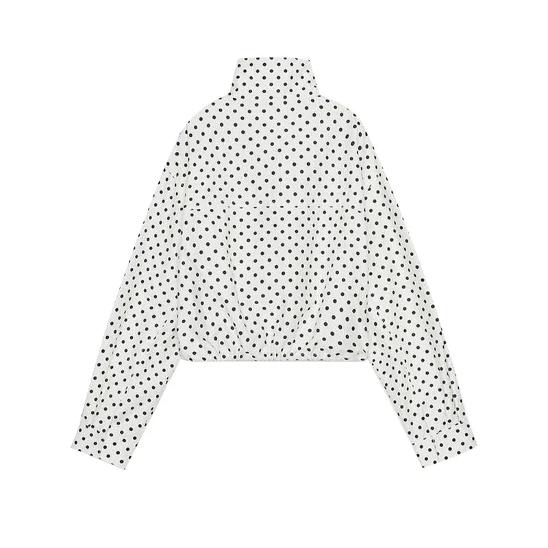 Polka Dot Print Shorts Coats Suits Women Loose High Neck Long Sleeves Zipper Drawstring Sets Female 2025 Autumn New Chic Set