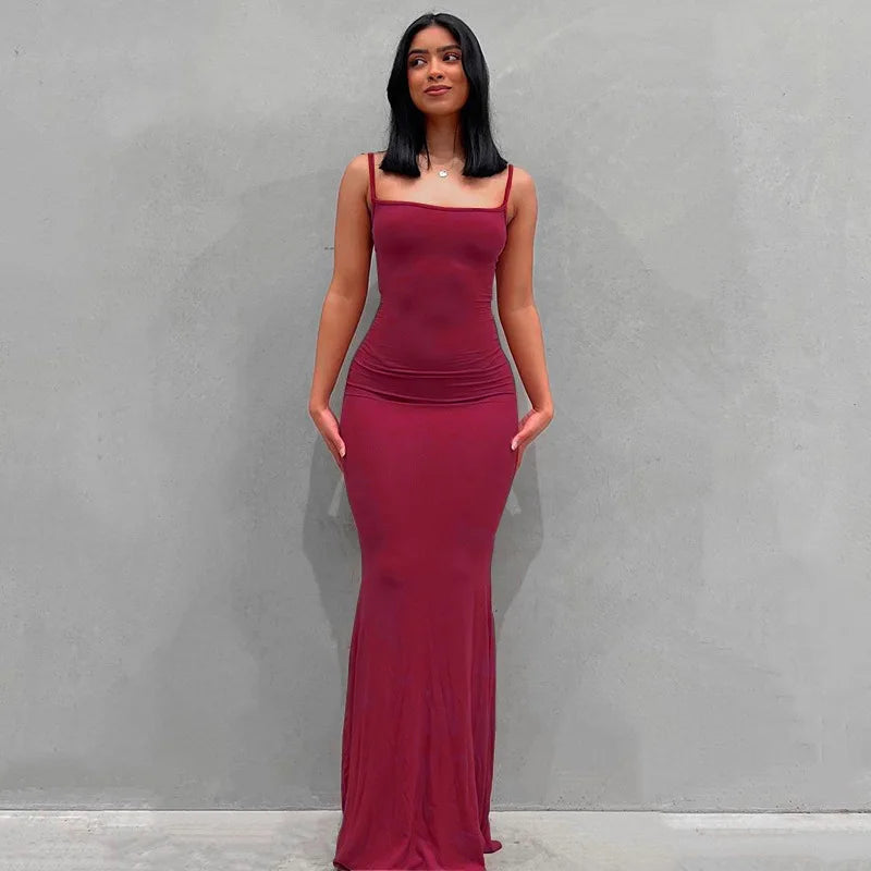 Satin Slip Sleeveless Backless Maxi Dress Women 2025 Y2K Summer Bodycon Elegant Sexy Outfits Ladies Birthday Party Club Sundress