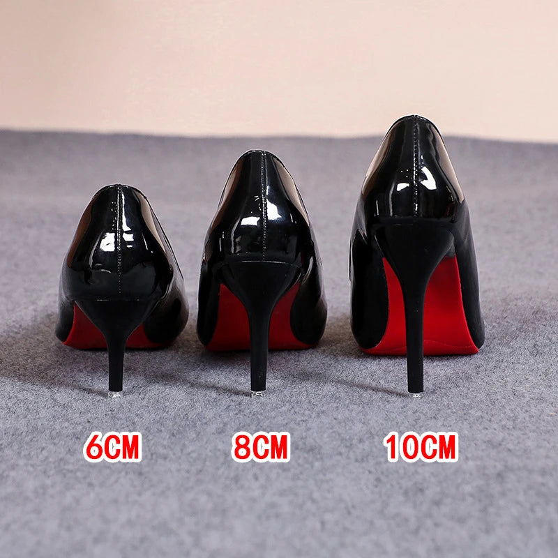 セクシーなレッドボトムレディースハイヒール、クラシックレディースパンプス、秋向けソフトレザードレスヒールシューズ、レディースバンケットウェディングハイヒール