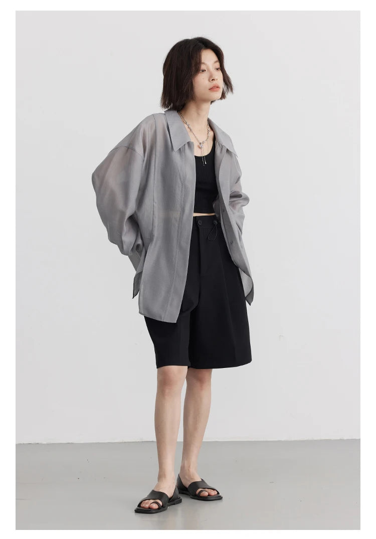 CHIC VEN Women Thin Shirt Long Sleeve Casual Loose Slightly Transparent Cool Blouses Woman Solid Design Female Top Summer 2024