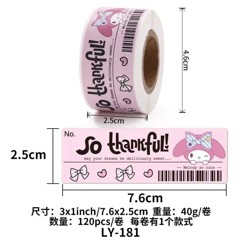 120PCS Cute Sanrio Kuromi My Melody Stickers Roll Kawaii Cartoon Thank You Sealing Labels Sticker Anime Vinyl Decor Decals Gift