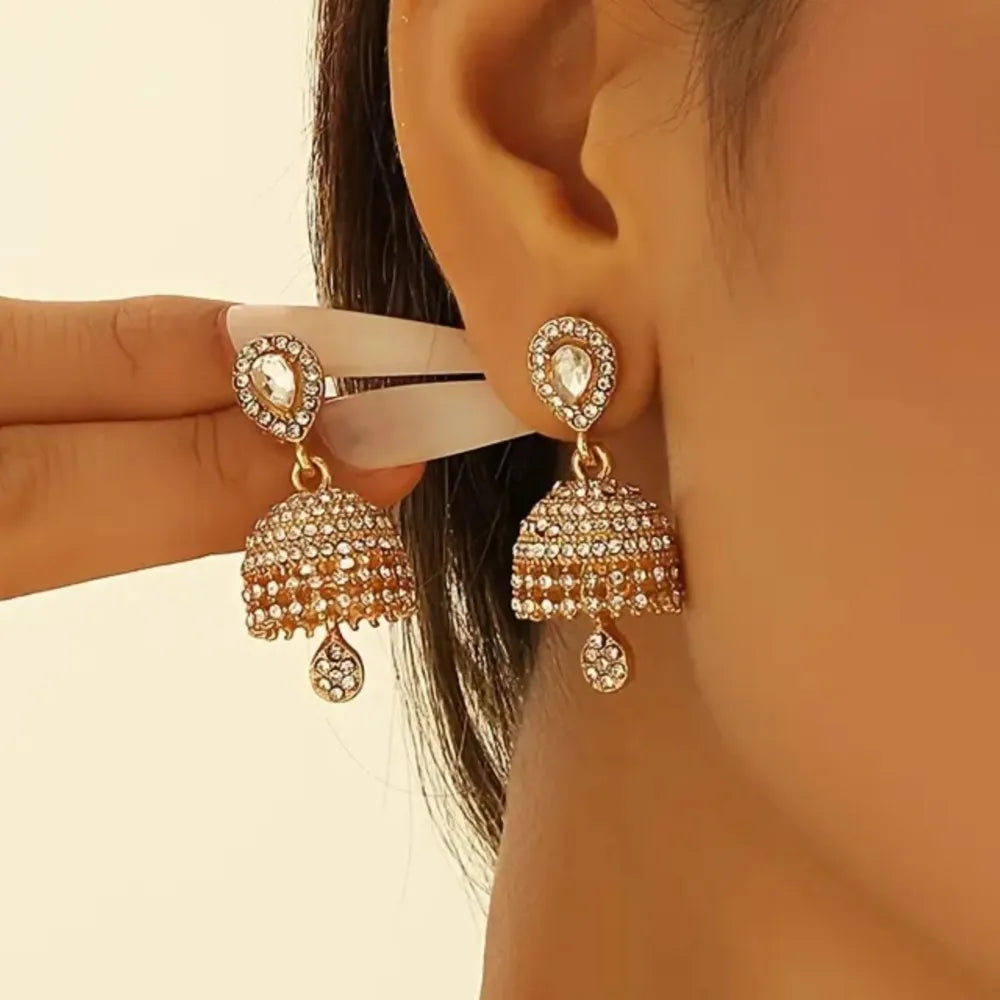 Elegant Inlaid Rhinestone Classic Heart-shaped Droplet Earrings for Women Boho Bell Shaped Earrings Jewelry Gifts
