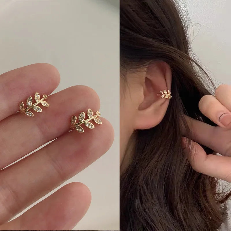 Silver Color Leaves Clip Earrings for Women Men Creative Simple C Ear Cuff Non-Piercing Ear Ear Clip Set Trend Jewelry Gift