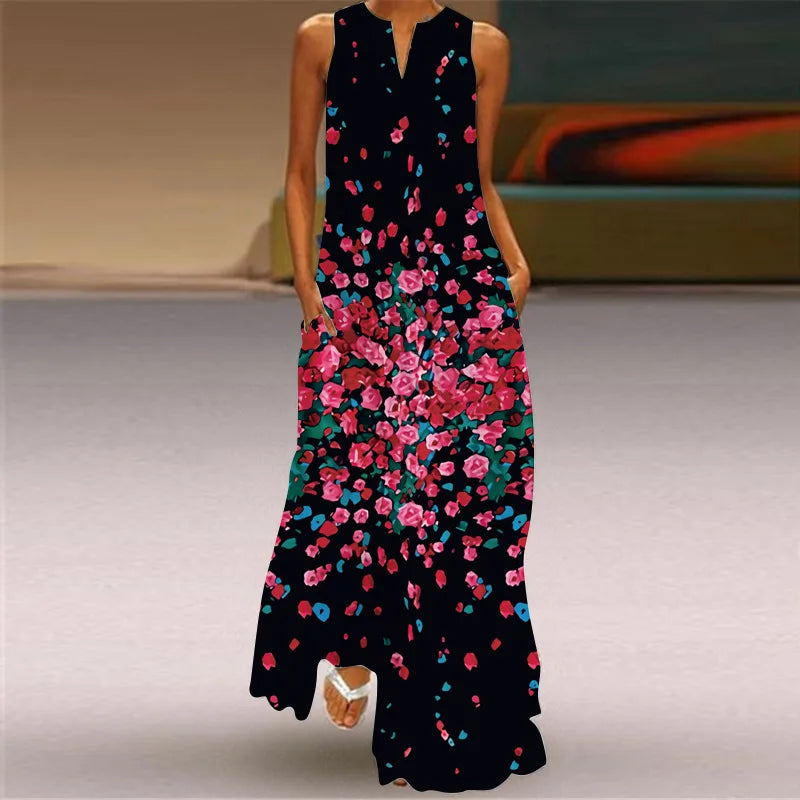 Summer Sexy Maxi Dresses Women Sleeveless V-Neck Robe Party 2025 Retro Loose Beach Vestidos Y2k S-5XL