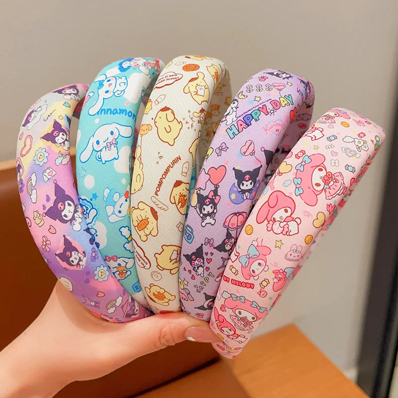 sanrio New Children's Hair Hoop for Girls Sponge High Headband Cute Kuromi Hair Accessories Wide Edge Compression Hair Bundle