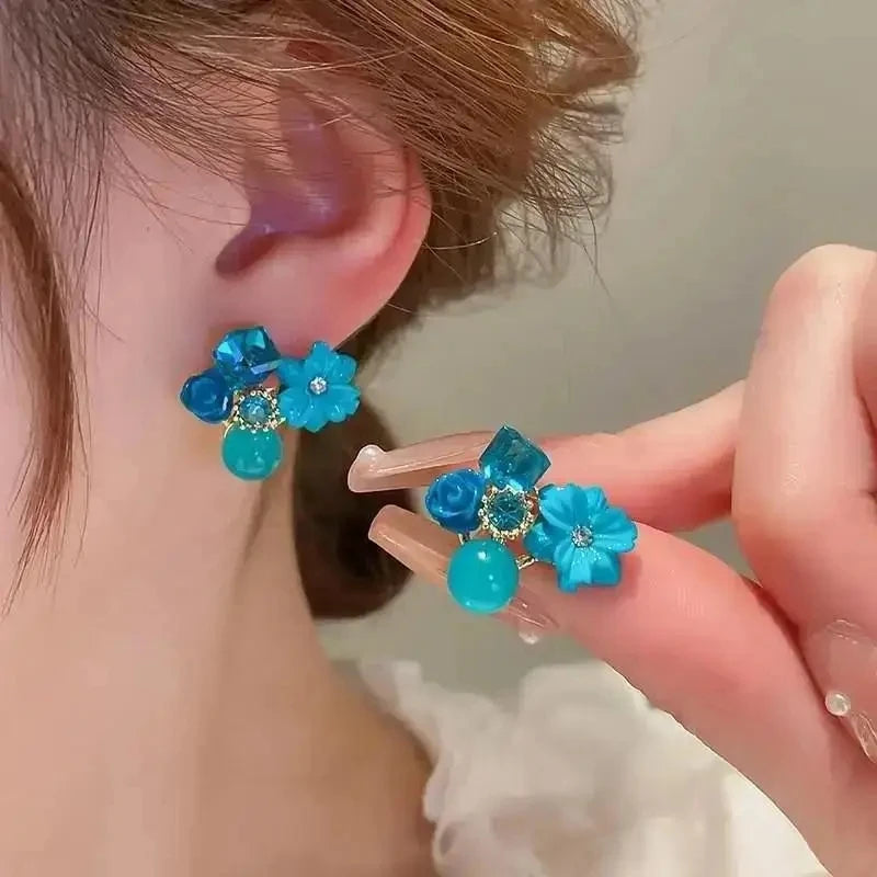 925 Silver Needle Korean Fashion Dream Colorful Crystal Earrings For Women Jewelry 2025 Trending Luxury Cube Sugar Stud Earrings