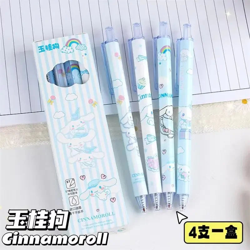 4Pcs Sanrio 0.5mm Press Ballpoint Pen Black Quick Drying Hello Kitty Cinnamoroll Kuromi Gel Pen Student School Stationery Gifts