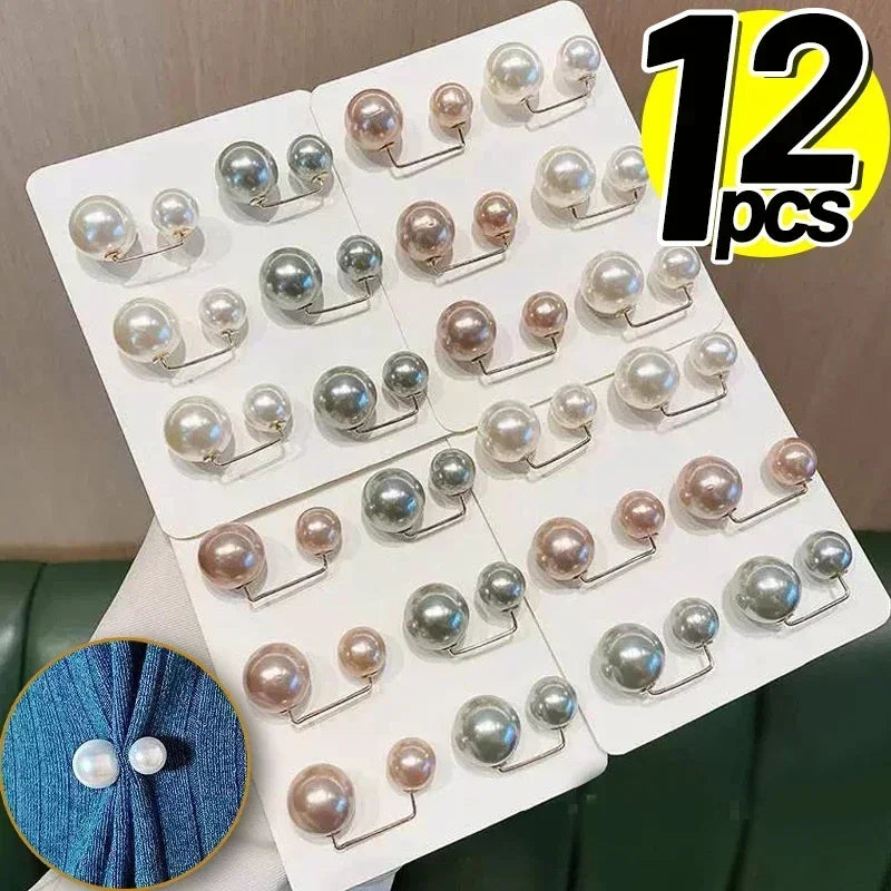 1/12Pcs Pearl Non-slip Safety Pins Dress Brooch Decoration Dress Waist Fastening Pins Collar Adjustment Scarf Buckle Jewelry