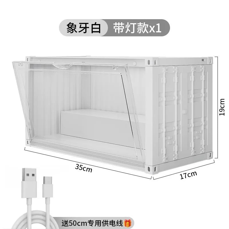 35x17x19cm Cool Large Storage Box Display Sound-activated Lamp Container Rack Cabinet PP Material Bubble Mat Doll Display Box