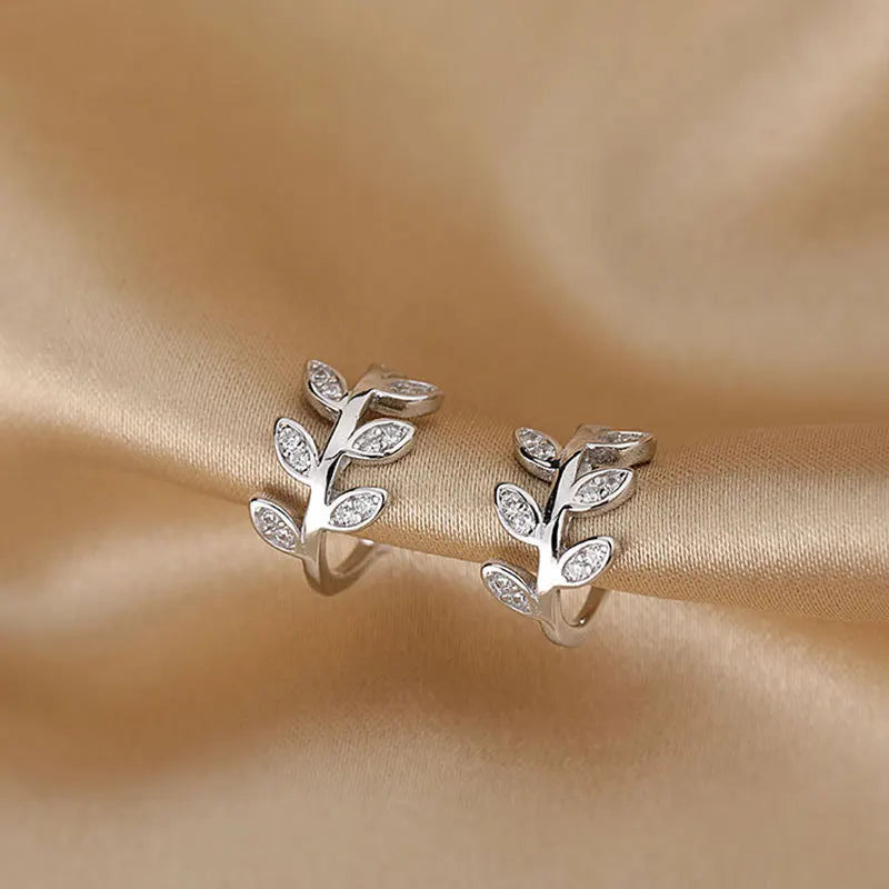 Silver Color Leaves Clip Earrings for Women Men Creative Simple C Ear Cuff Non-Piercing Ear Ear Clip Set Trend Jewelry Gift