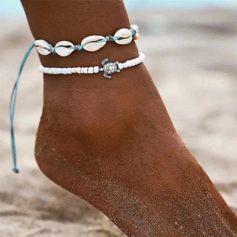 2/3pcs/set Beach Anklets for Women Pearl Beads Sunflower Pendants Foot Chains Bohemian Foot Accessories Summer Barefoot Chain