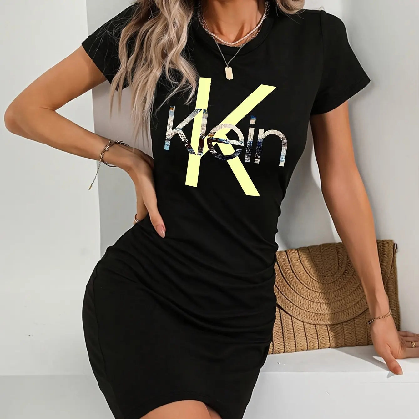 summer Short sleeves black tshirt dress Women's Casual Graphic TShirt Dress Short Sleeve Round Neck Loose Fit SpringSummer
